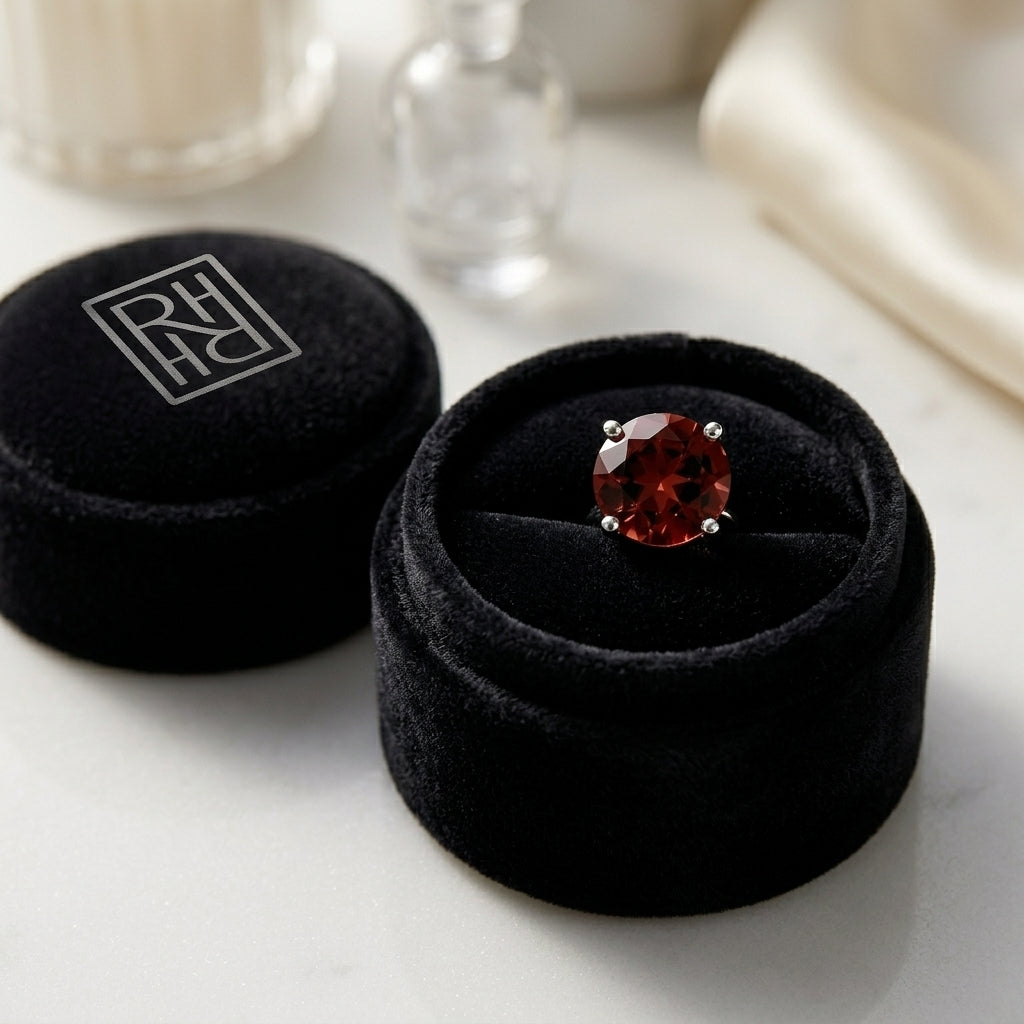 Garnet Round 4-Prong Stud Earrings with Screwbacks 6mm in 14K White Gold - presentation