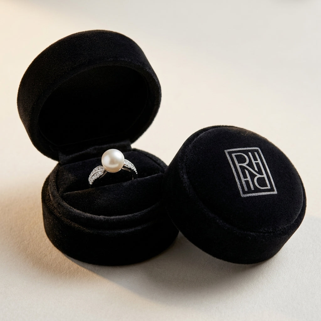 Freshwater Pearl & Diamond Ring in 14K White Gold - presentation