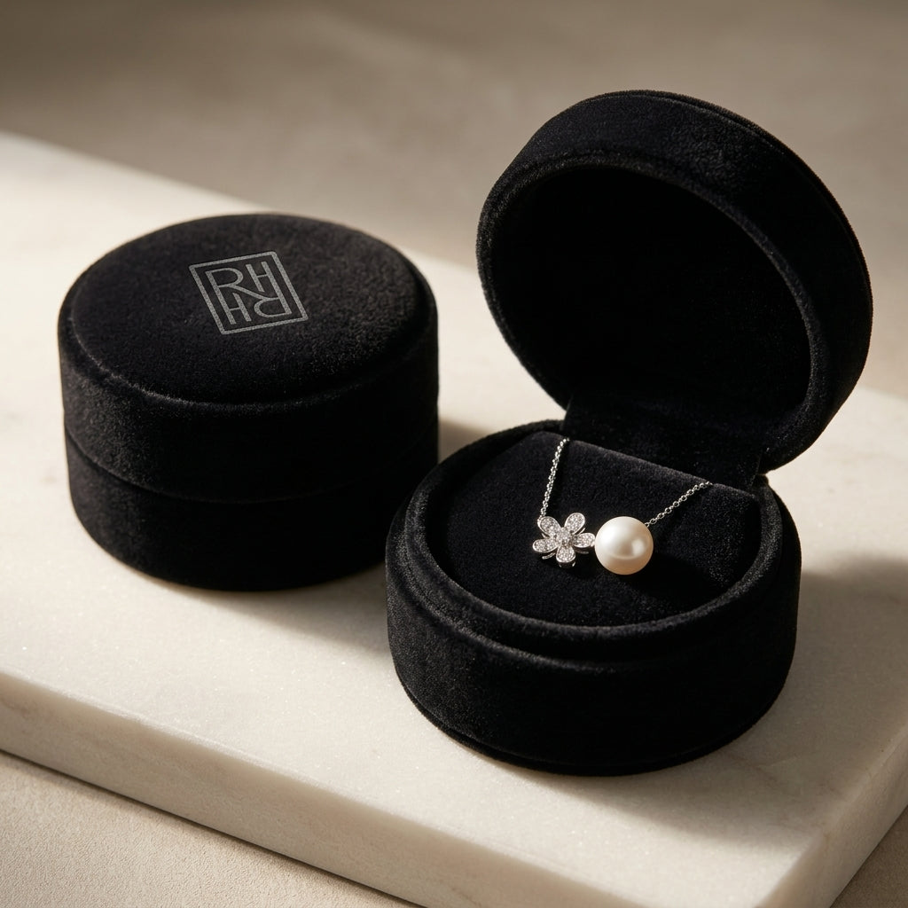 Freshwater Pearl Flower Ring in 14K White Gold - presentation