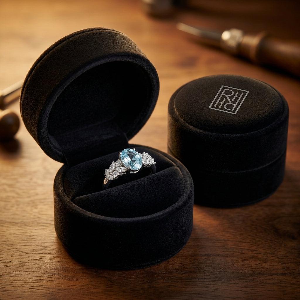 Aquamarine & Diamond Ring 1/3ctw in 14K White Gold - presentation