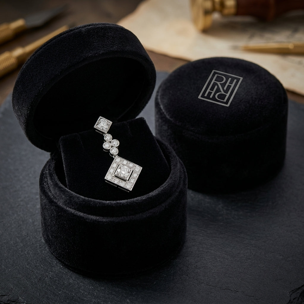 Diamond Princess/Round Dangle Earrings in 14K White Gold - presentation