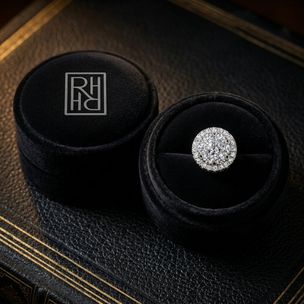 Diamond Halo Earrings in 14K White Gold - presentation