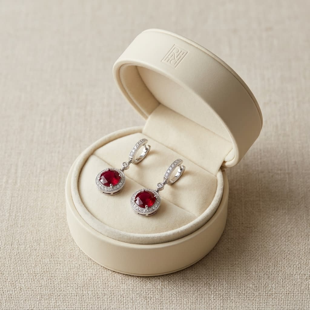 ต่างหูทับทิม ตัวเรือนทองคำขาว 14K จาก RockHer