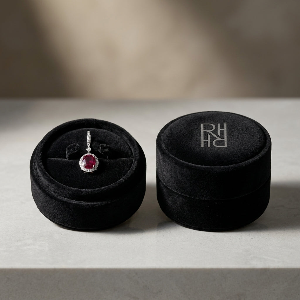 Ruby & Diamond Earrings in 14K White Gold - presentation