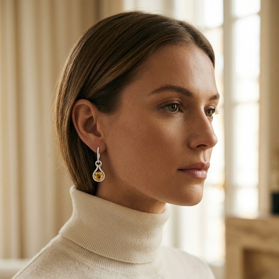 ต่างหูเพชร ทรงกลม ตัวเรือนทองคำขาว 14K จาก RockHer