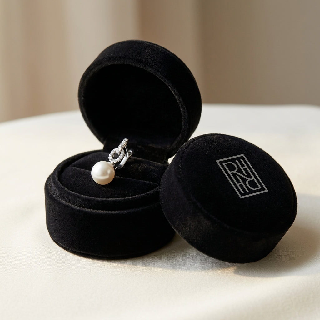 Freshwater Pearl & Diamond Earrings in 14K White Gold - presentation