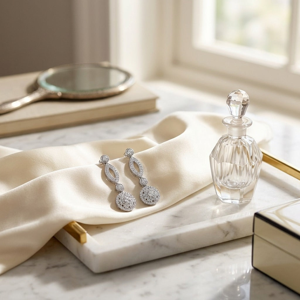 ต่างหูเพชร ทรงมาคี ตัวเรือนทองคำขาว 14K จาก RockHer