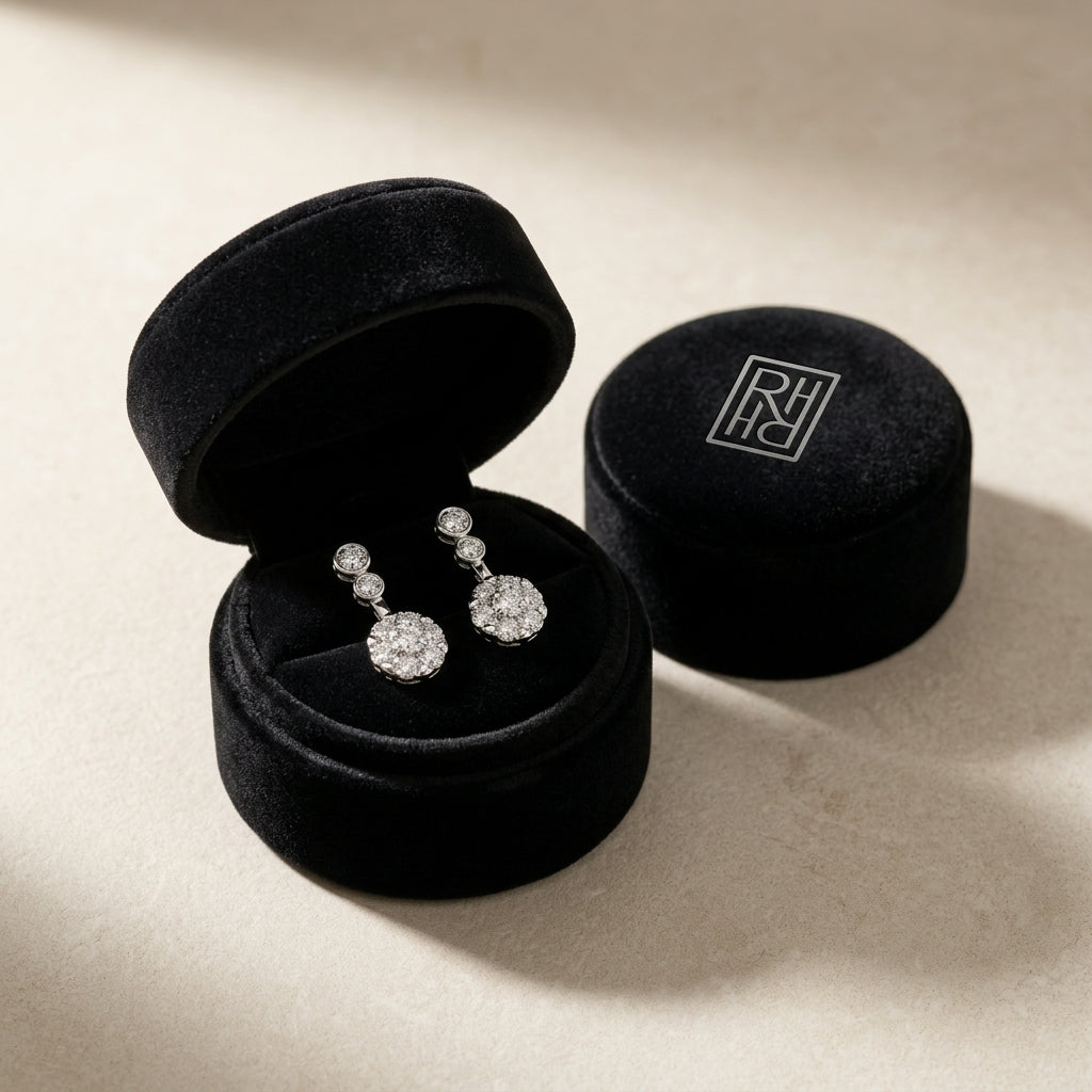 Diamond Beaded Top Earrings in 14K White Gold - presentation