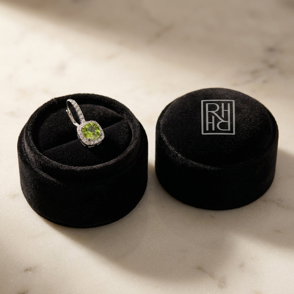Peridot & Diamond Earrings in 14K White Gold - presentation