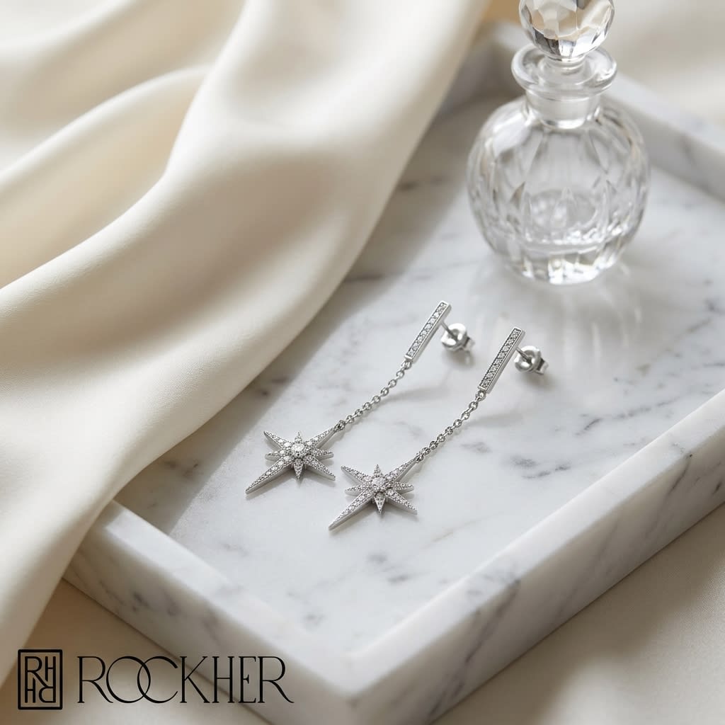 ต่างหูเพชร ฝังปาเว่ ตัวเรือนทองคำขาว 14K จาก RockHer