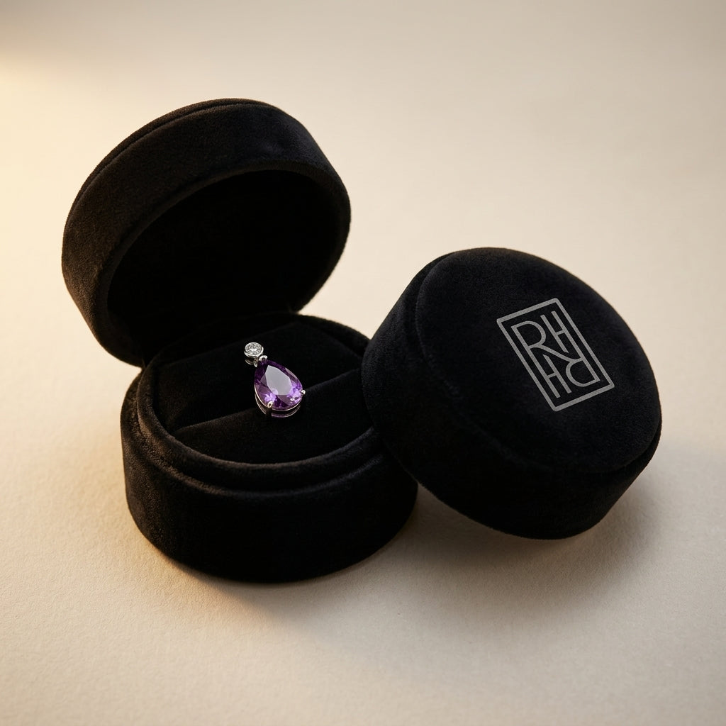Amethyst & Bezel Diamond Teardrop Leverback Earrings 1/8ctw in 14K White Gold - presentation
