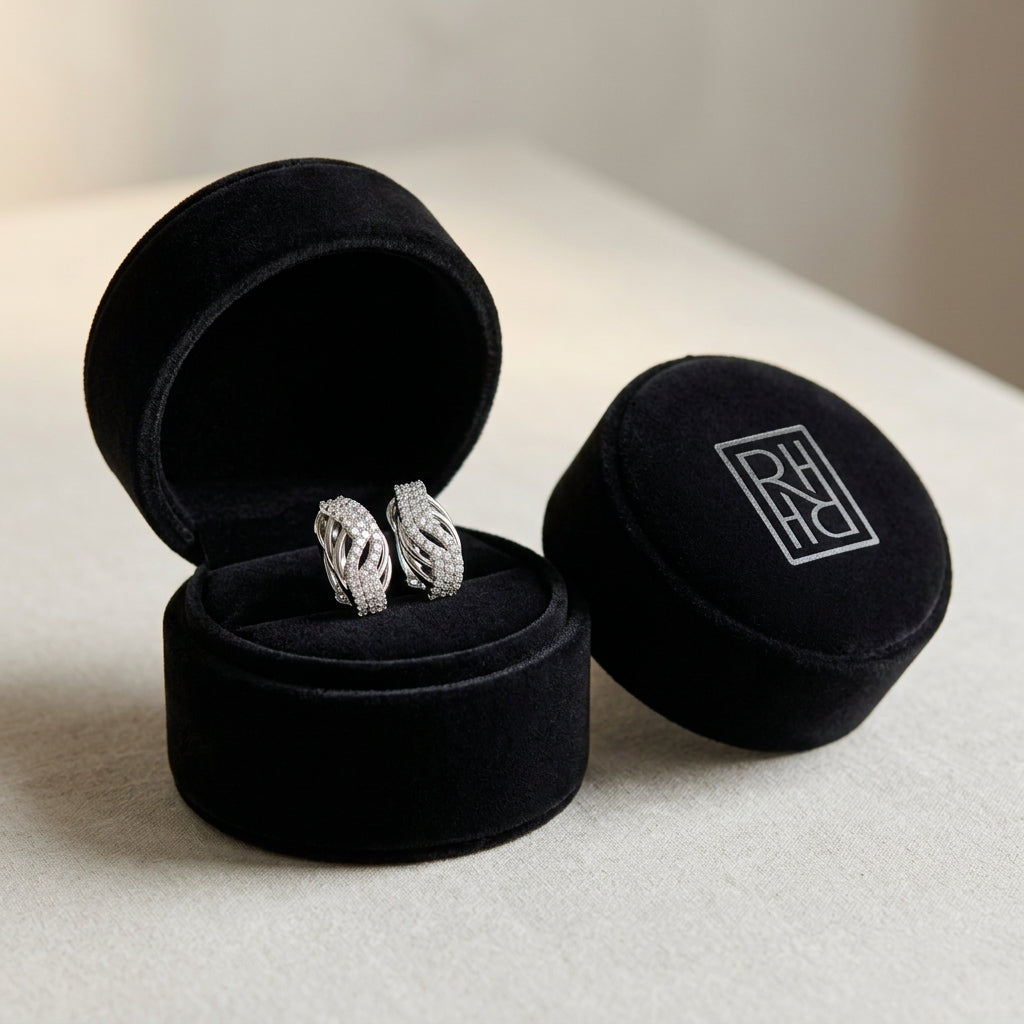 Diamond Weave Omega Back Earrings 7/8ctw in 14K White Gold - presentation