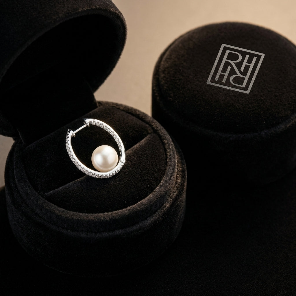 Cultured Pearl & Diamond Inside Out Hoop Earrings 1/3ctw in 14K White Gold - presentation