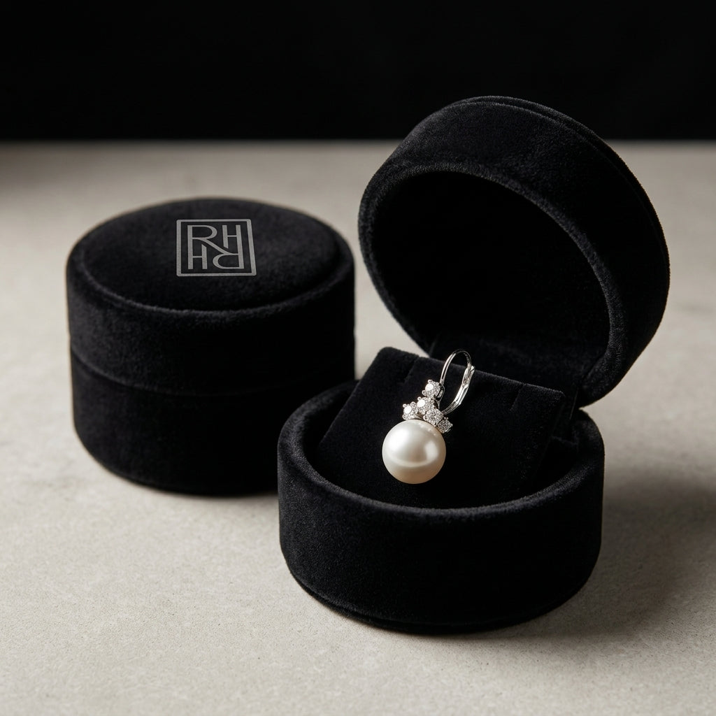 Freshwater Pink Pearl & Diamond Leverback Earrings 1/2ctw in 14K White Gold - presentation