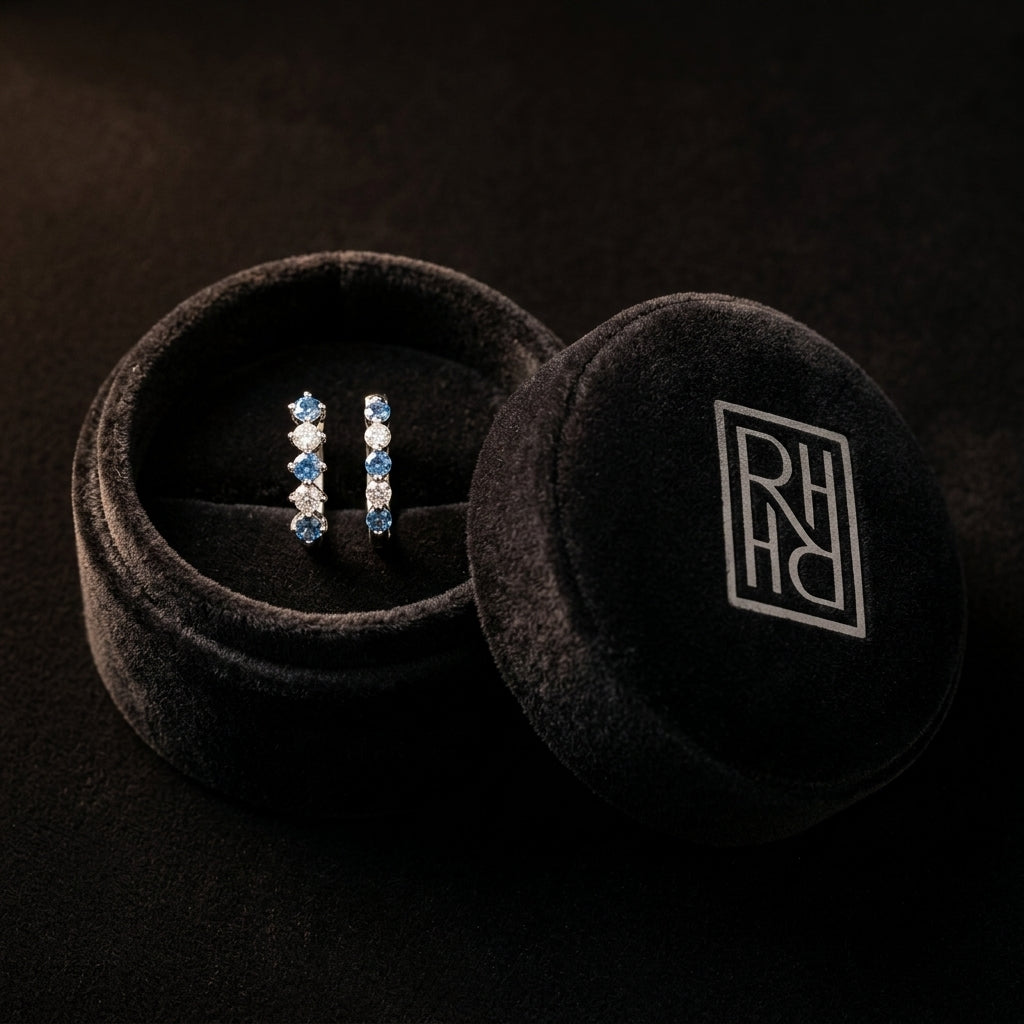 0.77ctw Blue Sapphire & 5/8ctw Diamond Hoop Earring in 14K White Gold - presentation