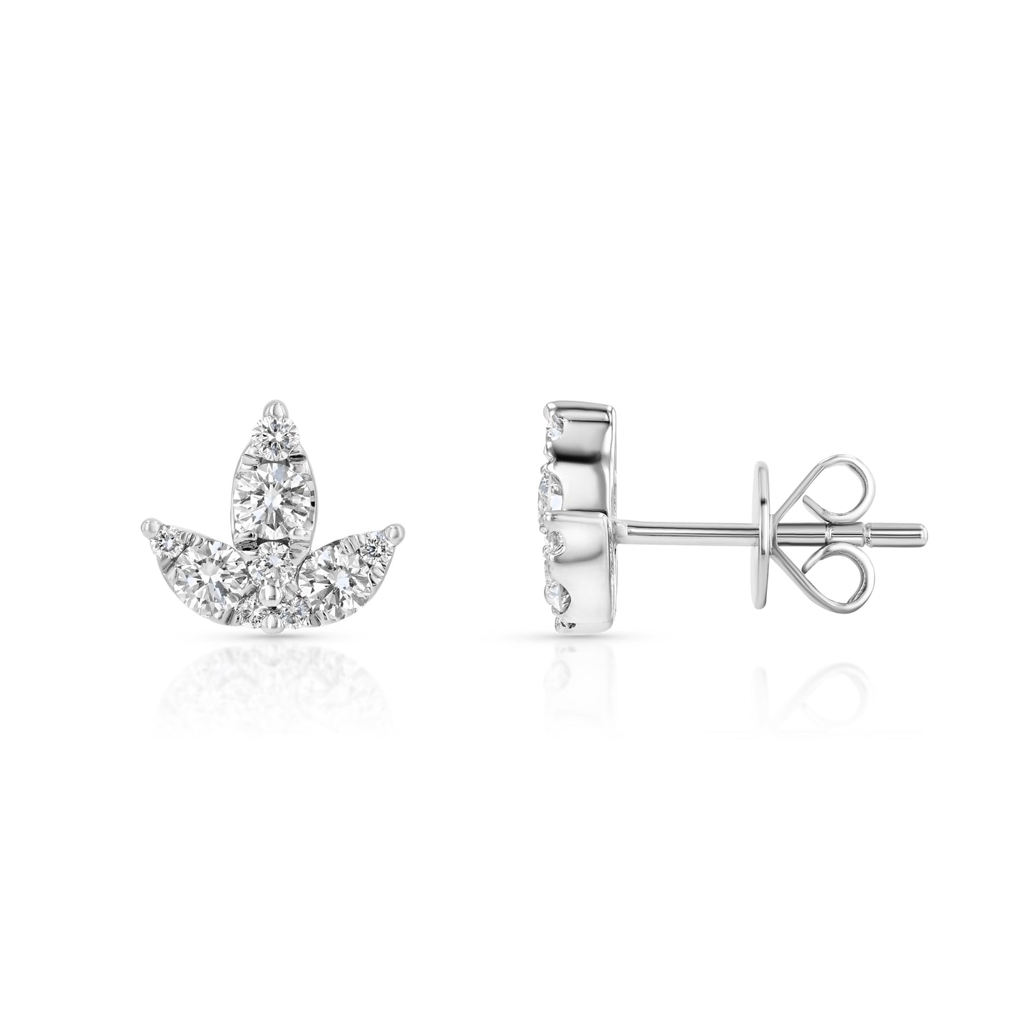 Diamond Floral Tulip Stud Earrings in 14k White Gold 0.68ctw – detail view | RockHer