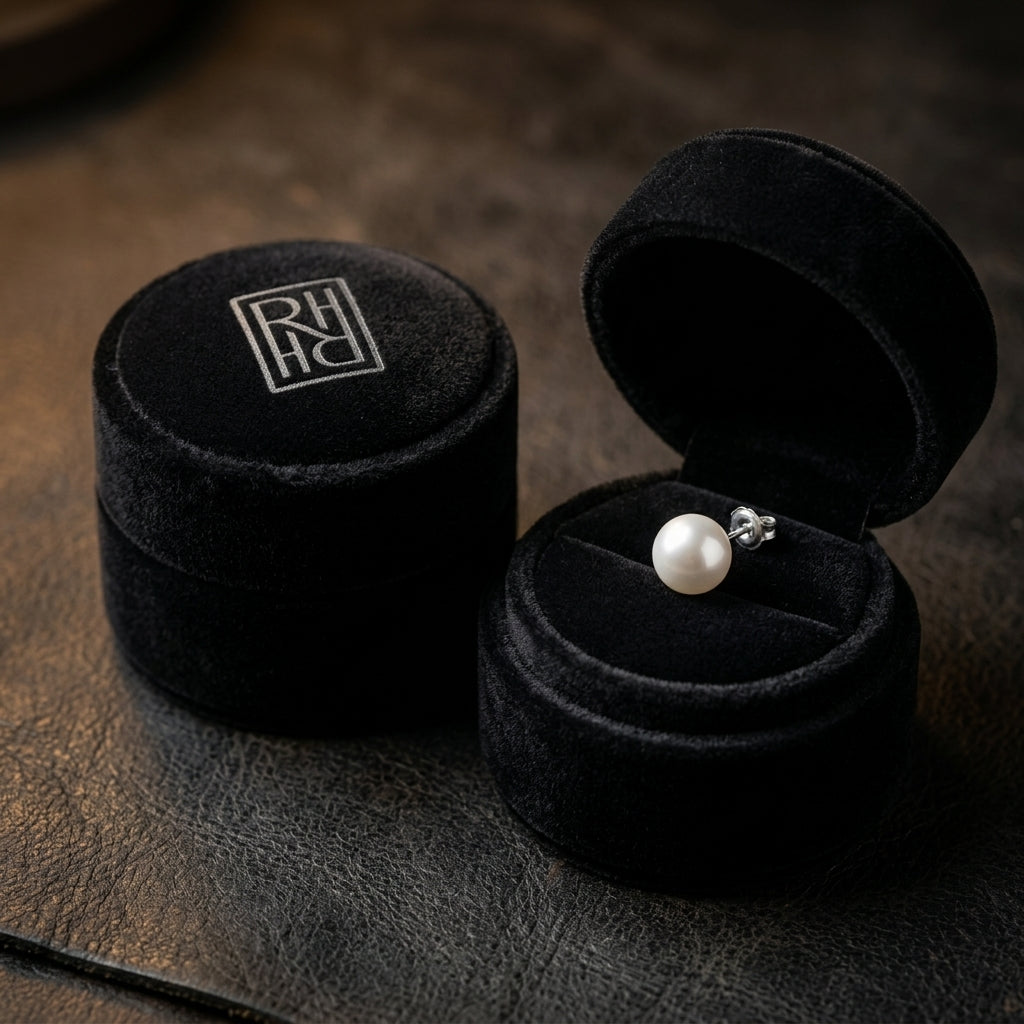 White 6-6.5mm Akoya Pearl Stud Earrings in 14K White Gold - presentation