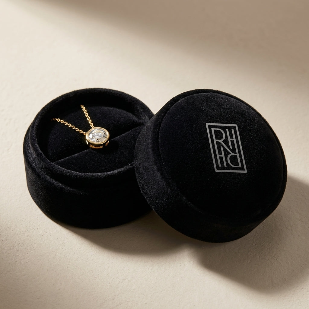 Round Diamond Solitaire Pendant in a Bezel Slide Setting, 1ct. T.w. Gia with Paper Clip Chain in 14K Yellow Gold - presentation