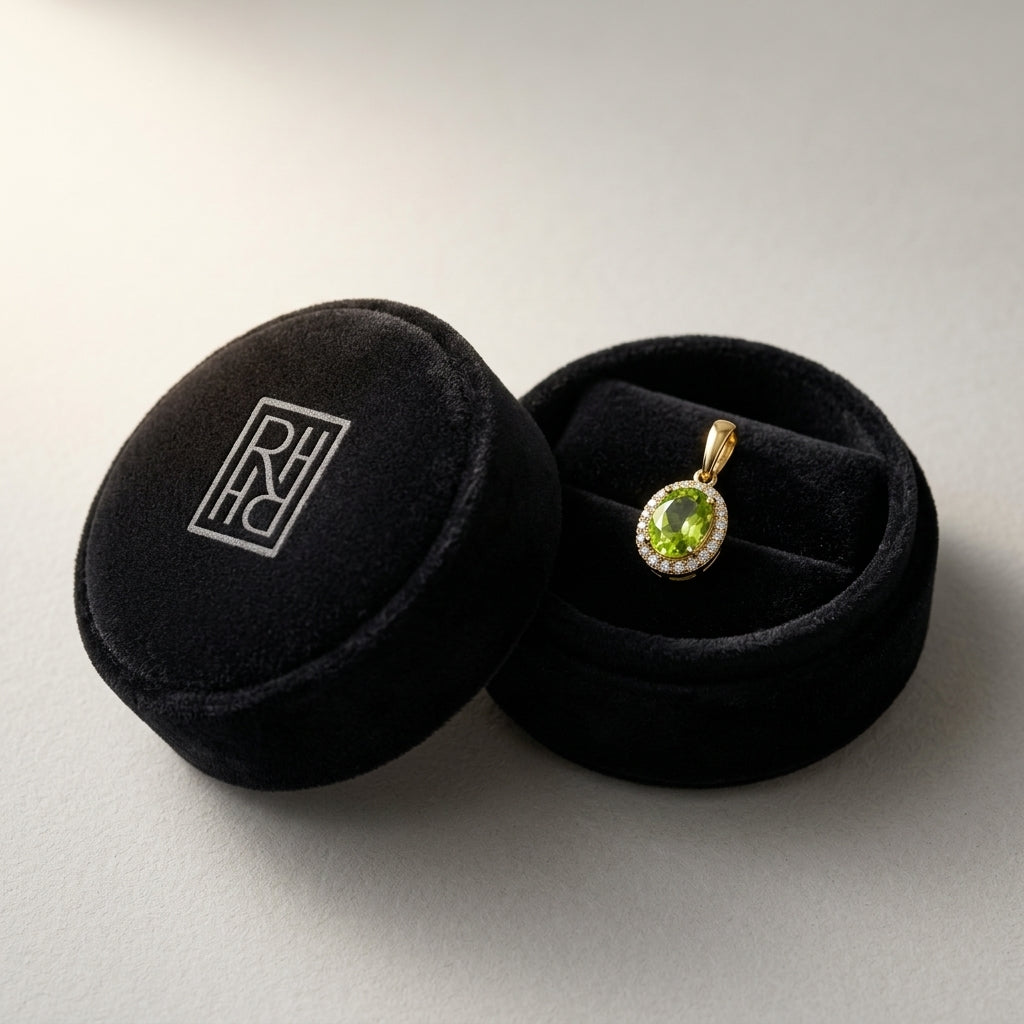 Peridot & Diamond Oval Halo Leverback Earrings 1/4ctw in 14K Yellow Gold - presentation