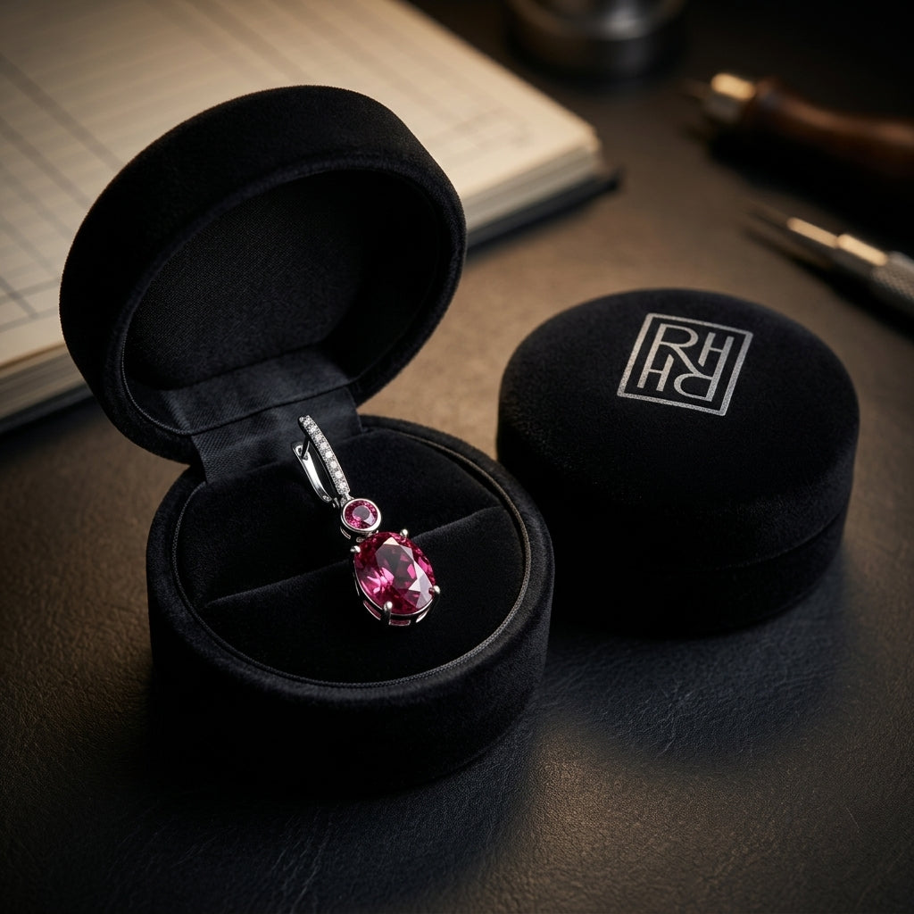 Rhodolite Garnet & Diamond Dangle Earrings 1/8ctw in 14K Yellow Gold - presentation