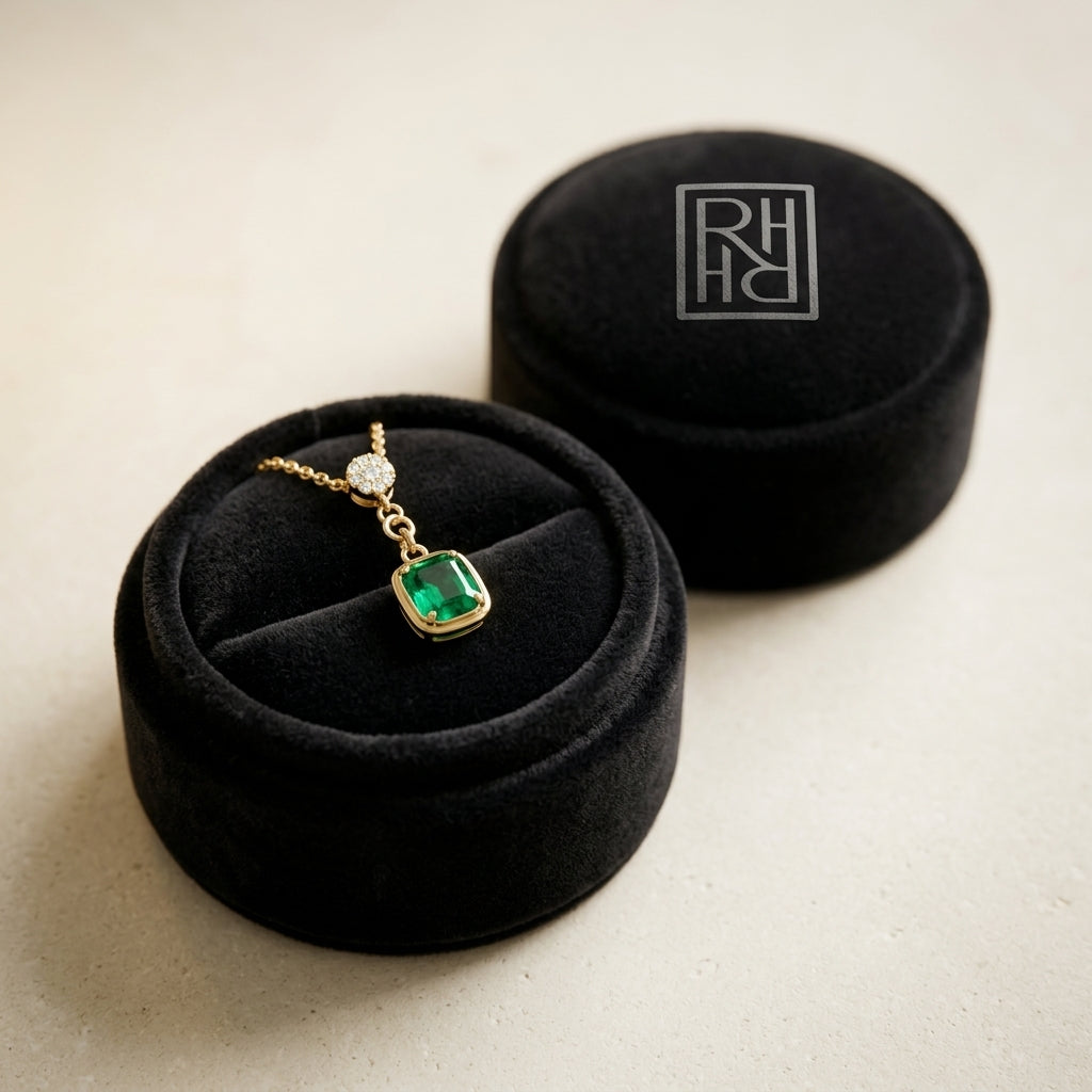 Created Emerald 1.10ctw & Diamond 1/5ctw Chain Drop Earring in 14K Yellow Gold - presentation
