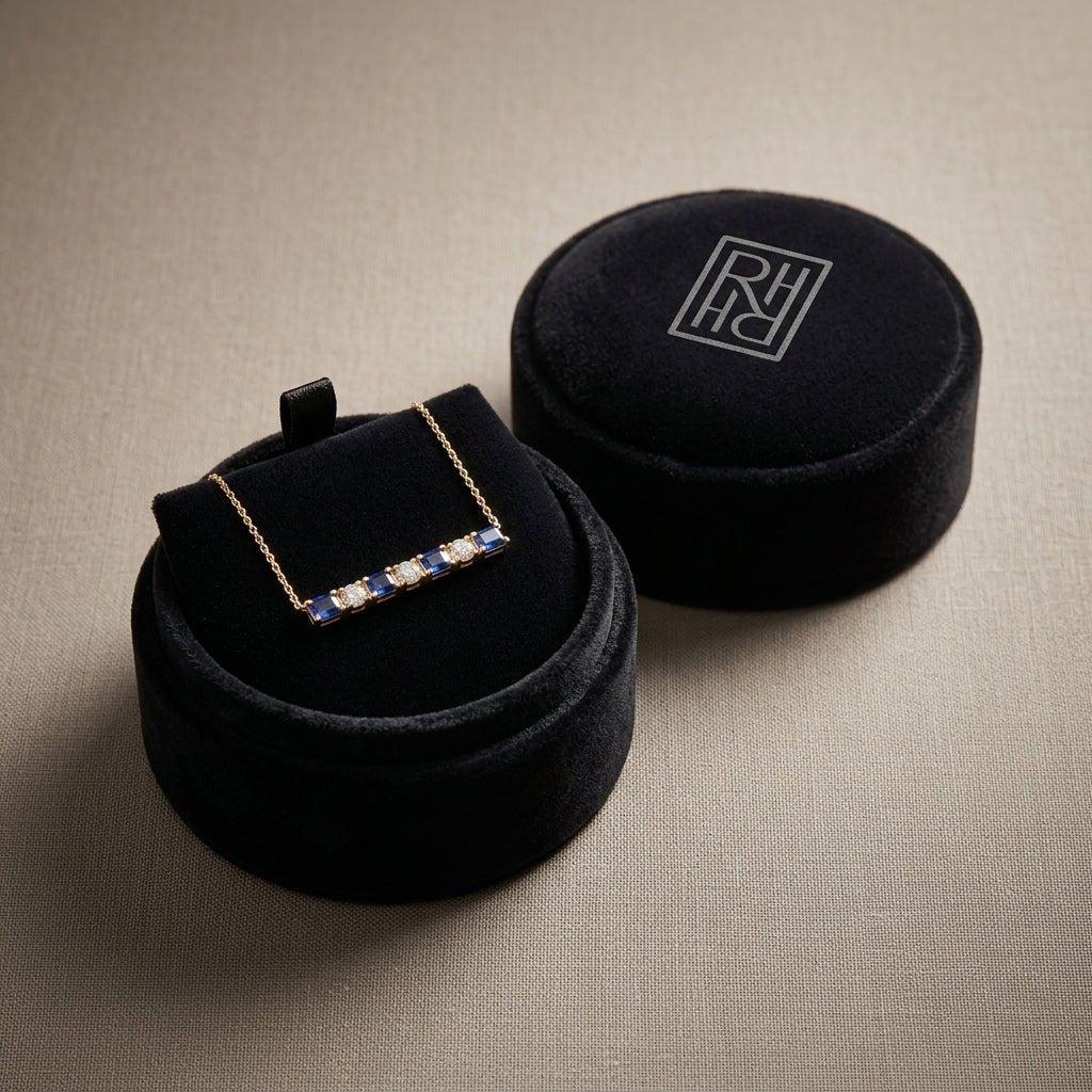 Citrine Bar with Round Diamond Necklace in 14K Yellow Gold - presentation