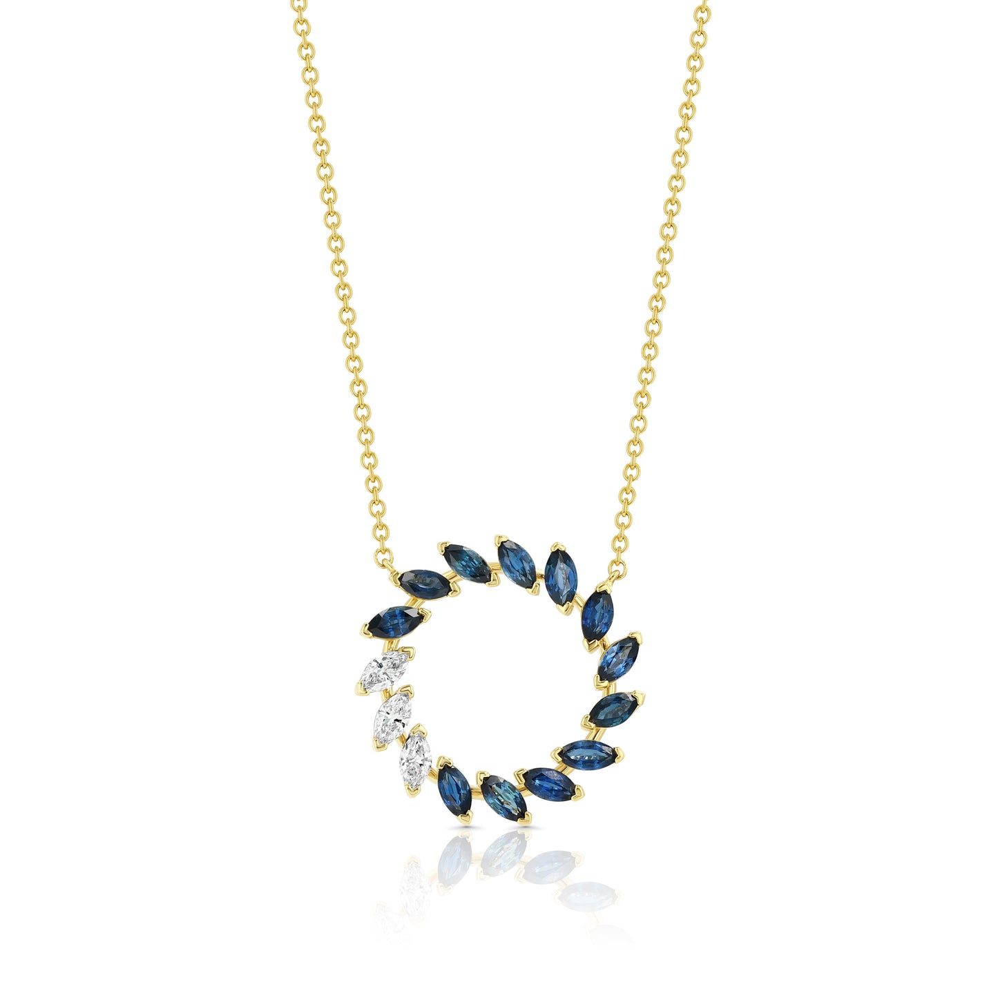 Sapphire And Diamond Marquise Wreath Necklace In 14k Yellow Gold 0.21ctw | RockHer