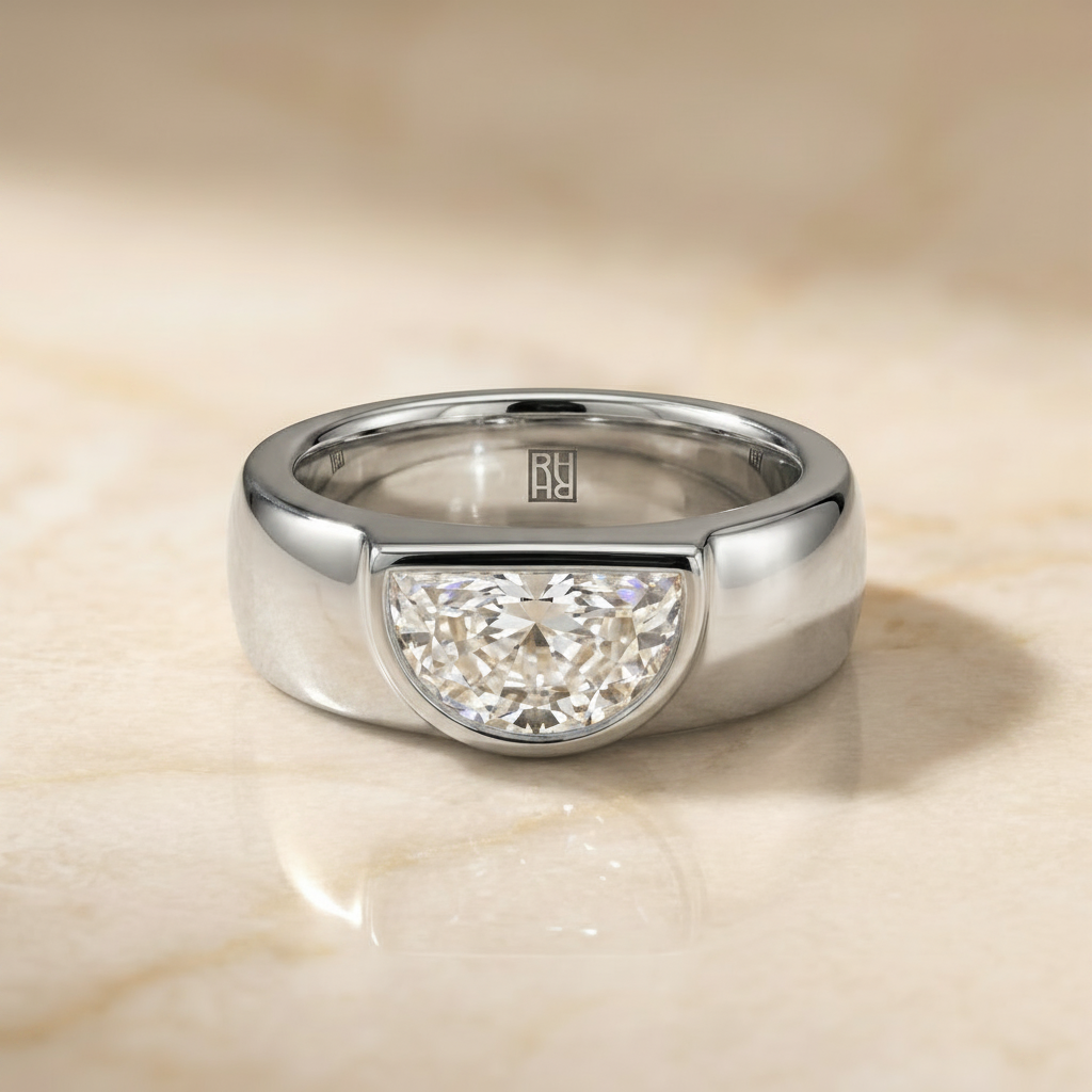 The Remi Select — Bezel-Set Cigar Band Half Cut in 18K White Gold