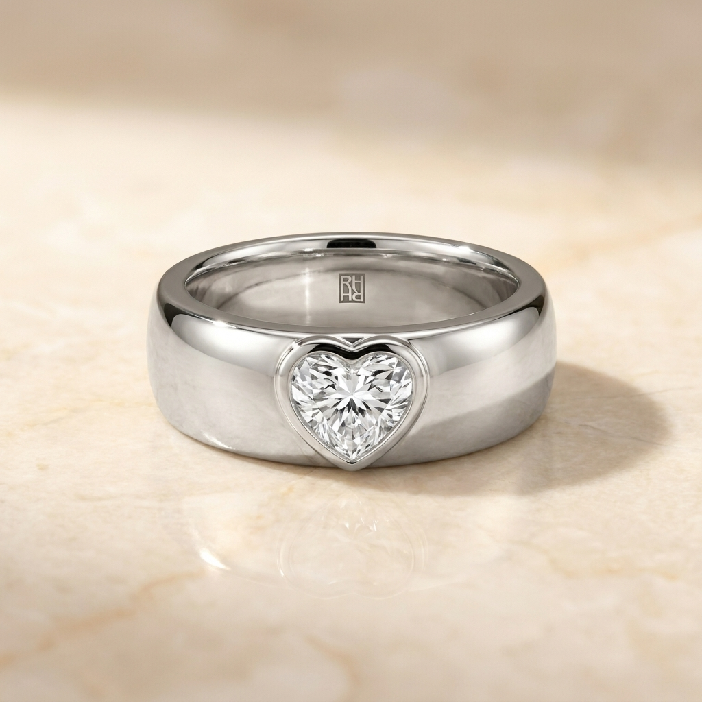 The Remi Select — Bezel-Set Cigar Band Heart in Platinum