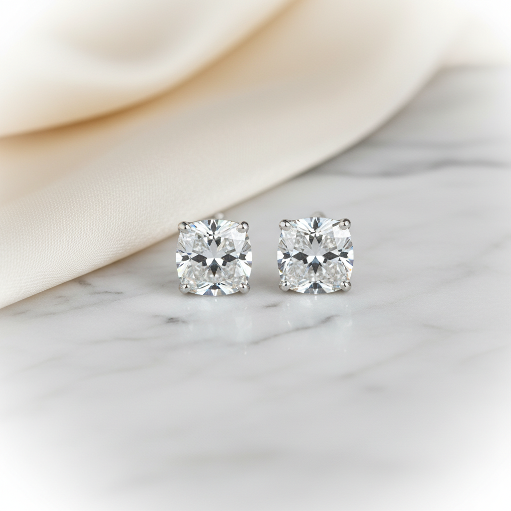 Natural Diamond Cushion 4-Prong Stud Earrings · 2ct tw — Platinum