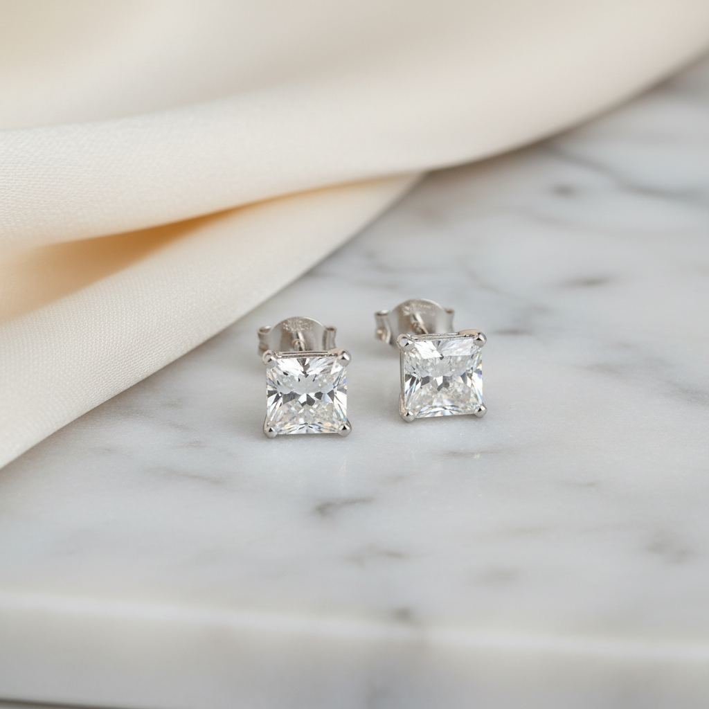 Lab Grown Diamond Princess 4-Prong Stud Earrings · 3ct tw — Platinum