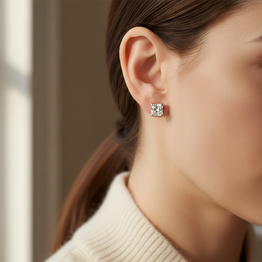 Lab Grown Diamond Princess V-Prong Stud Earrings · 2ct tw — portrait close — Platinum