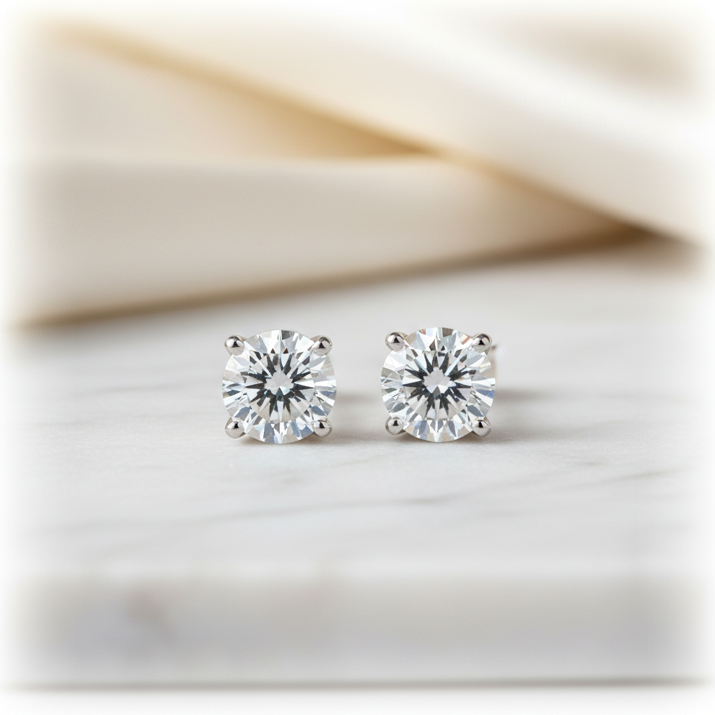 4ct tw Round Brilliant Natural Diamond Stud Earrings, 4-Prong — Platinum