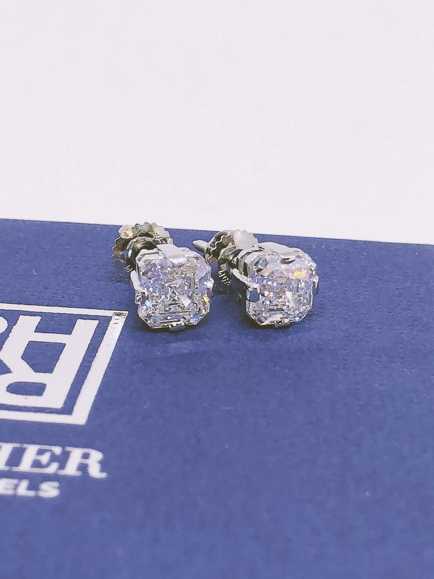 Natural Diamond Asscher Cut Stud Earrings in Platinum, 4 ct. t.w., in 950 - Platinum – side profile | RockHer