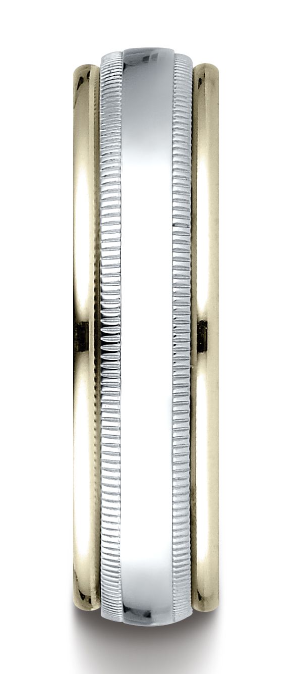 แหวนดีไซน์แกะสลักขัดเงาสูง 14k สองโทน สี ขนาด 6 มม. แบบสวมใส่สบาย พร้อมขอบมิลเกรน