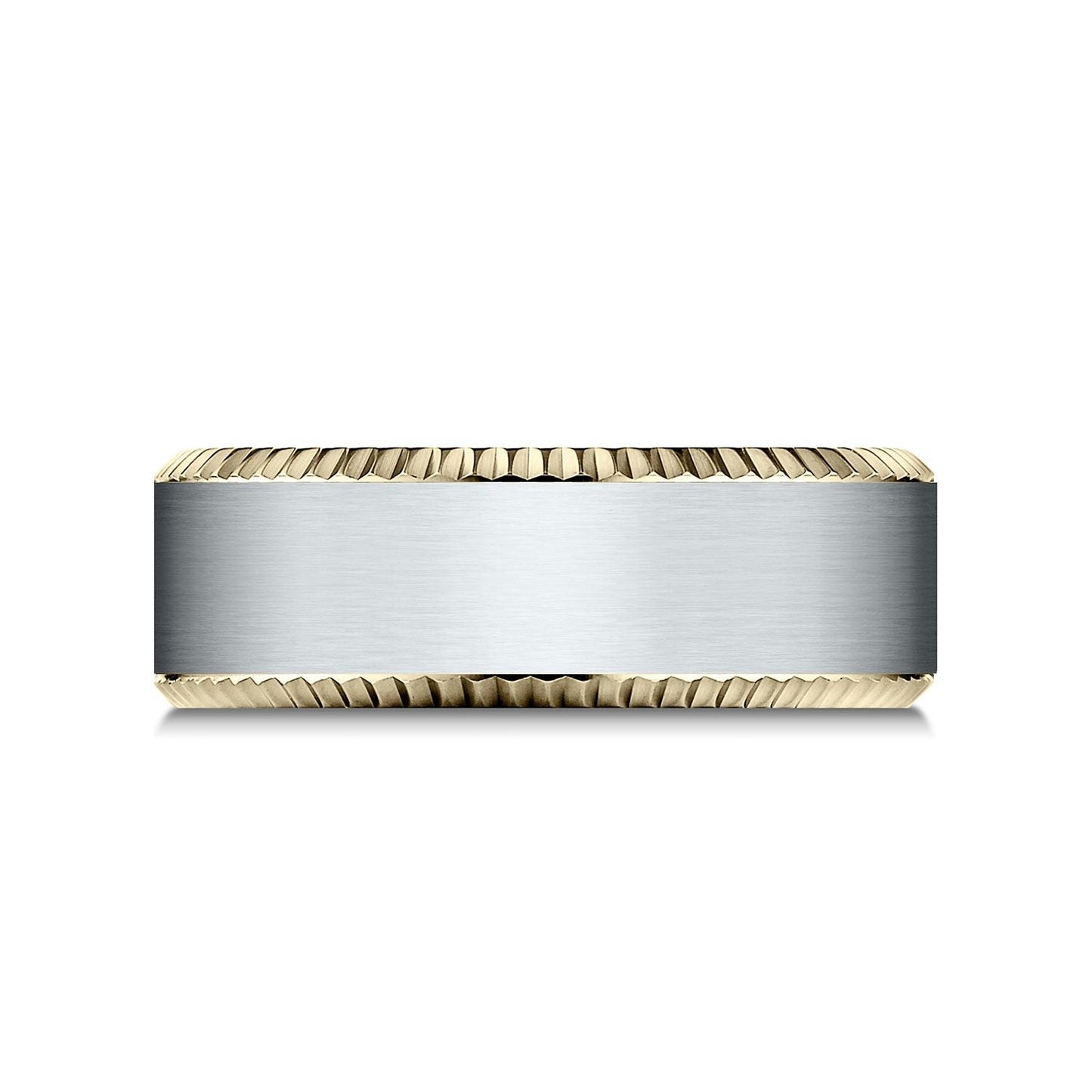 8mm Satin Finish Carved Wedding Band, in 14K White Gold | RockHer
