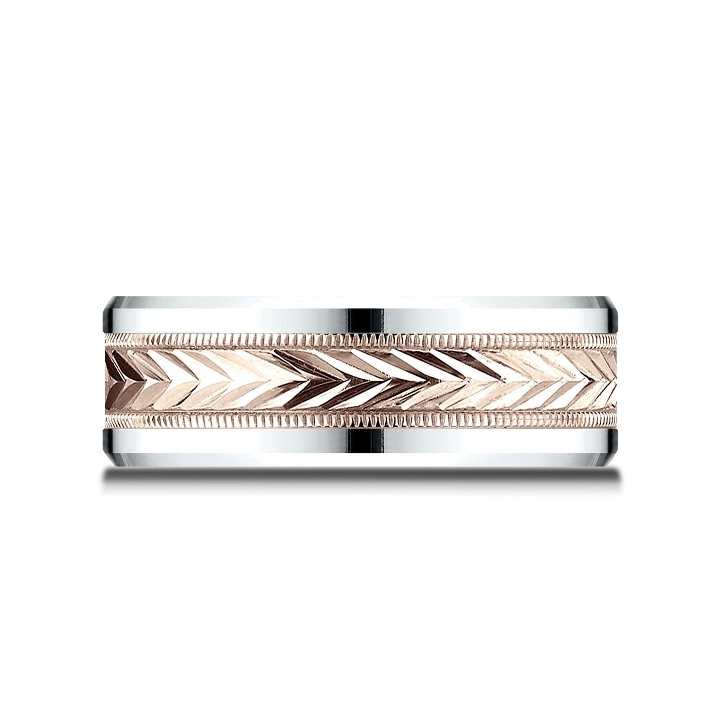 8mm Drop Bevel Wheat Pattern Carved Wedding Band, in 14K White Gold | RockHer