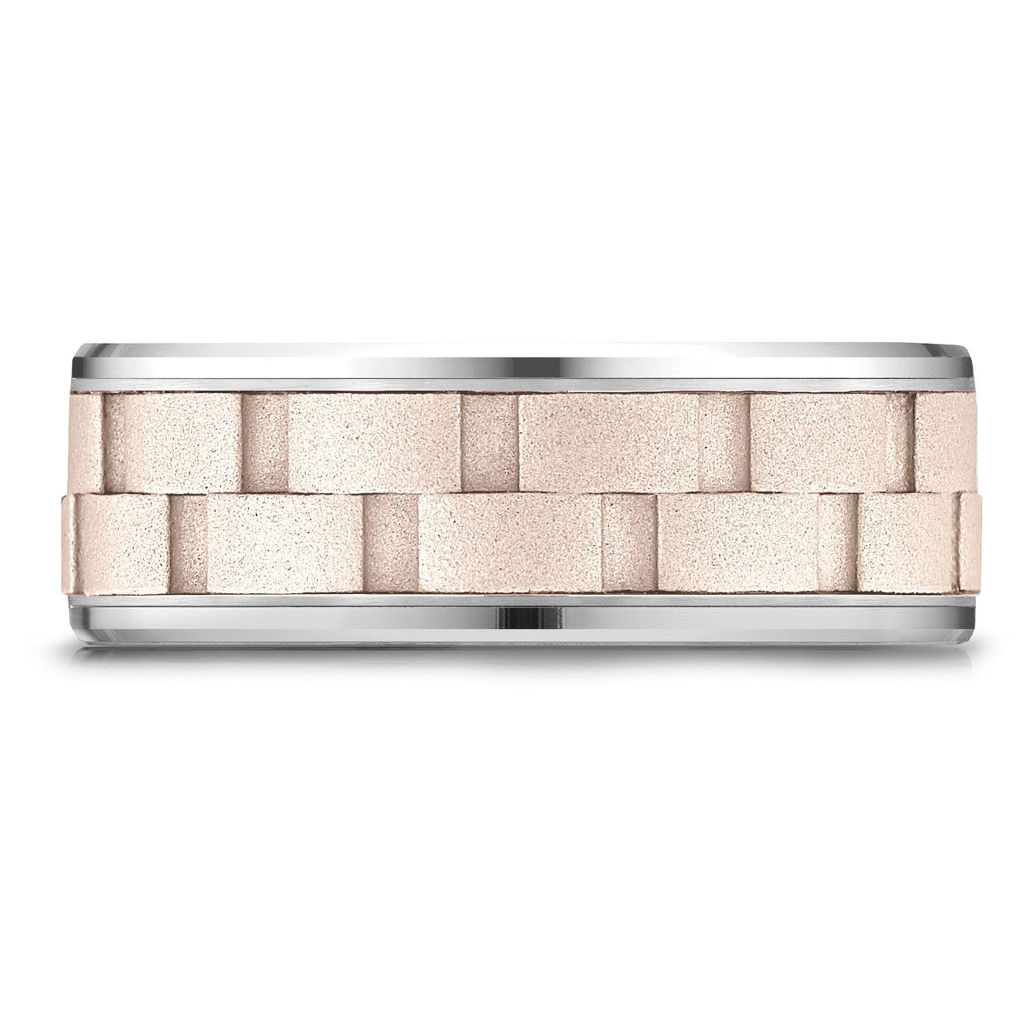 8mm Satin Finish Carved Wedding Band, in 14K White Gold | RockHer