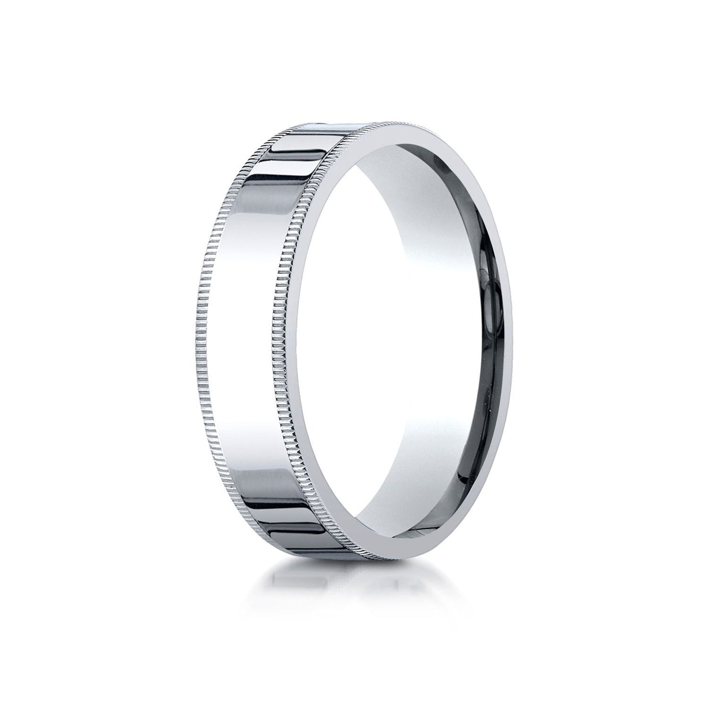 6mm Flat Milgrain Comfort-Fit Wedding Band, in 18K White Gold | RockHer