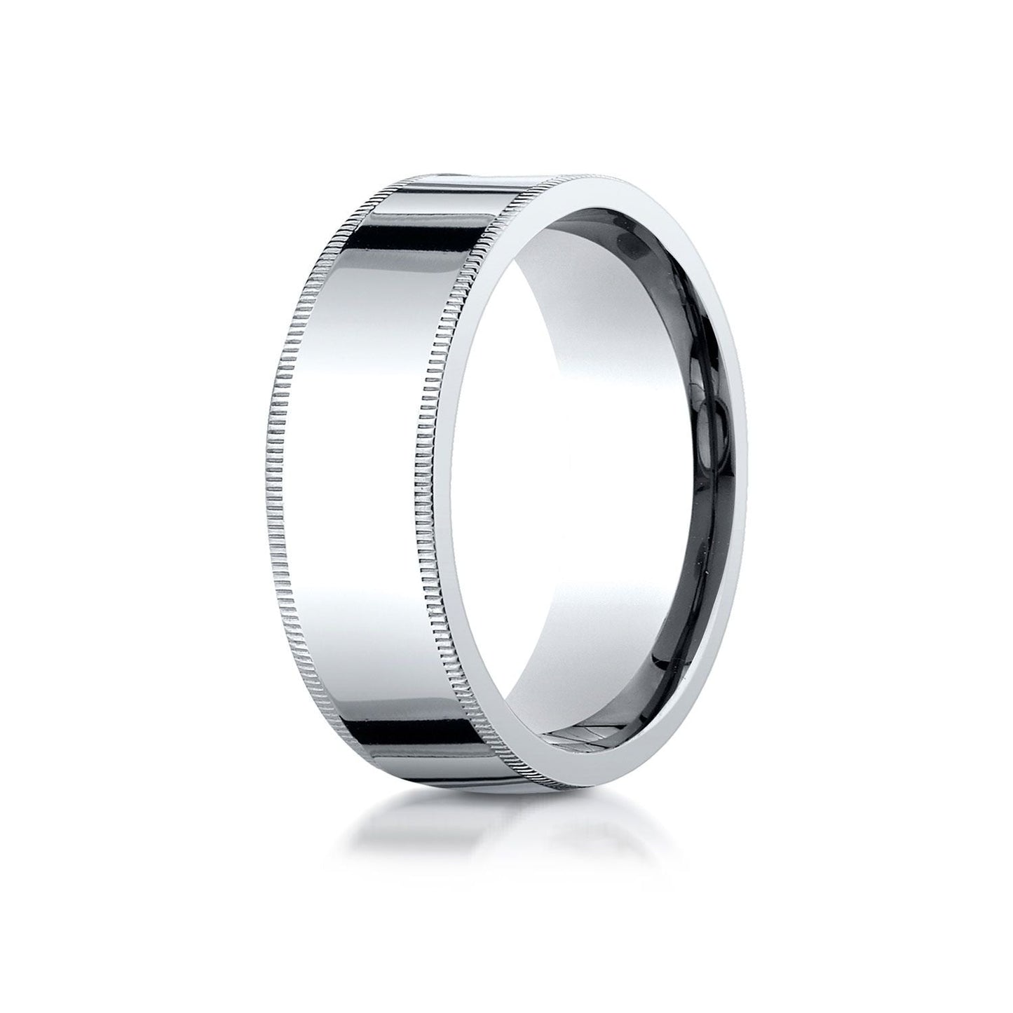 8mm Flat Milgrain Comfort-Fit Wedding Band, in 18K White Gold | RockHer