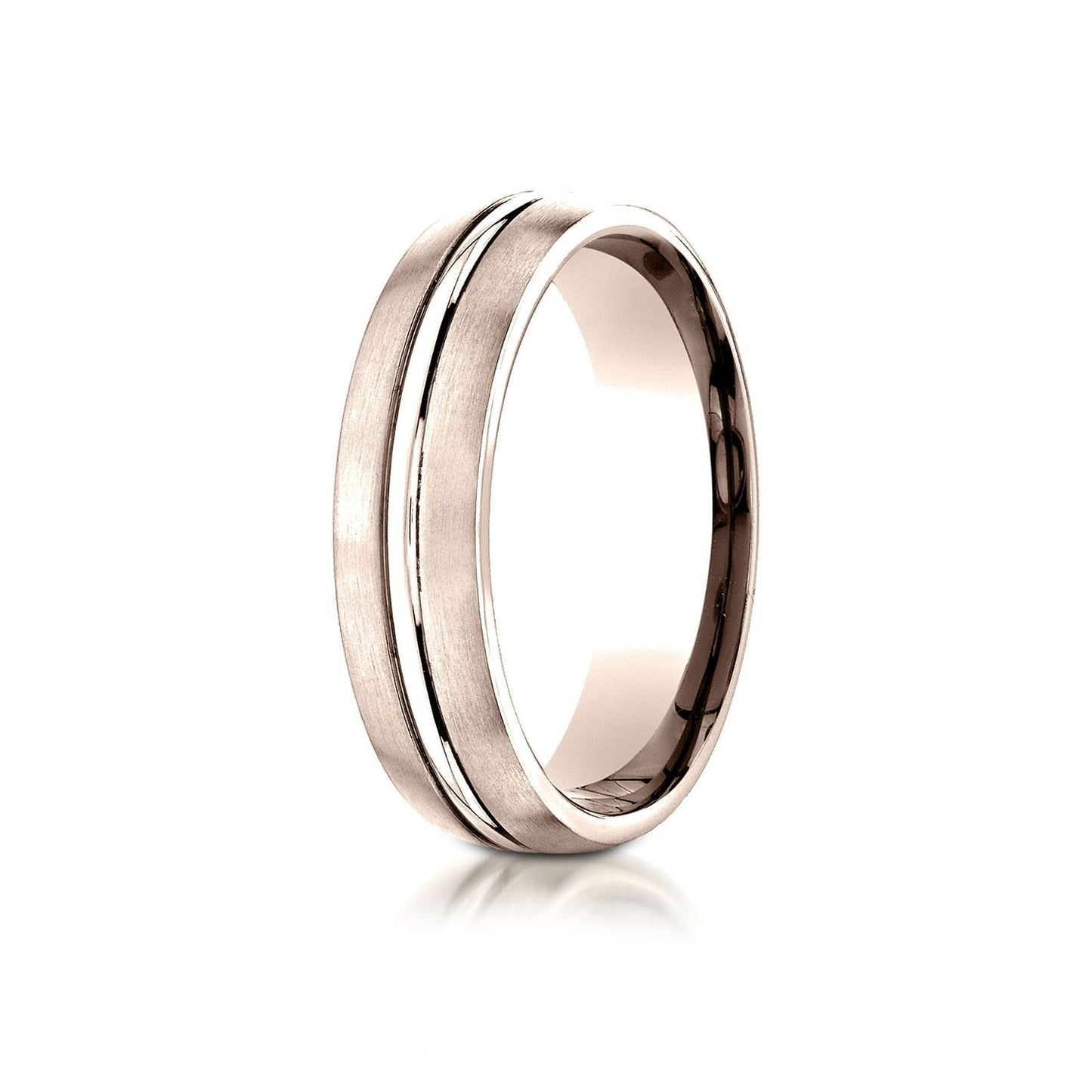 6mm Satin Finish High Polished Center Cut Carved Wedding Band, in 14K Rose Gold | RockHer