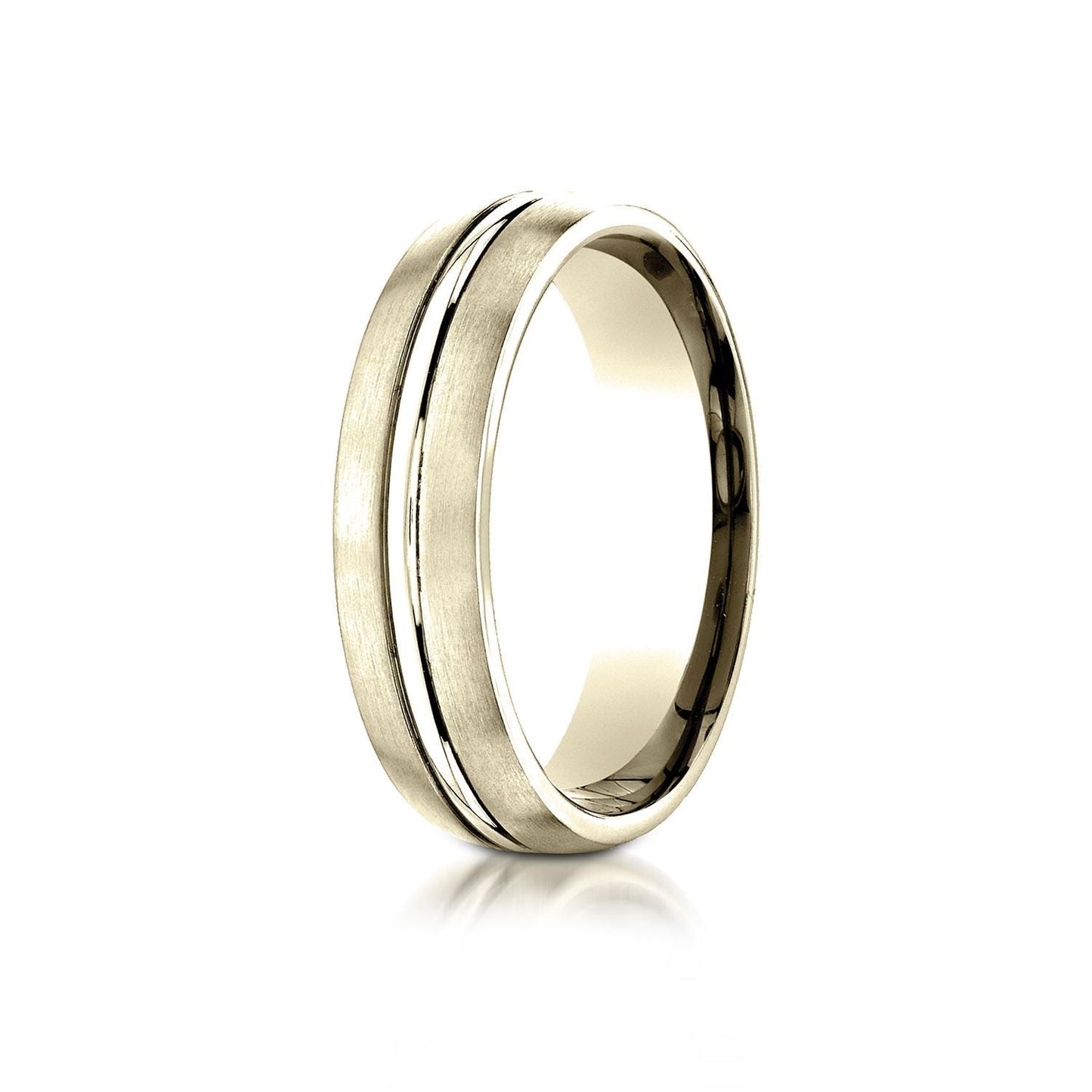 6mm Satin Finish High Polished Center Cut Carved Wedding Band, in 14K Yellow Gold | RockHer
