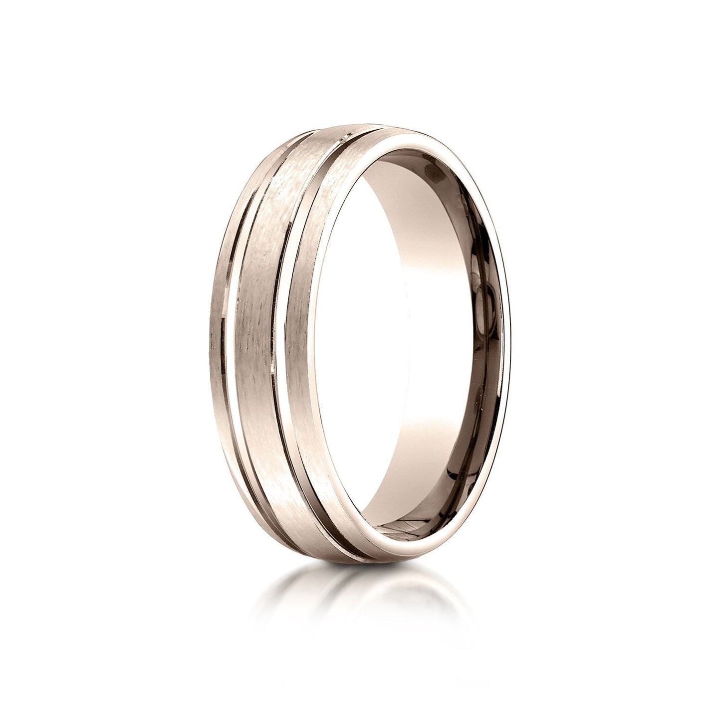 6mm Satin Finish Parallel Groove Carved Wedding Band, in 14K Rose Gold | RockHer