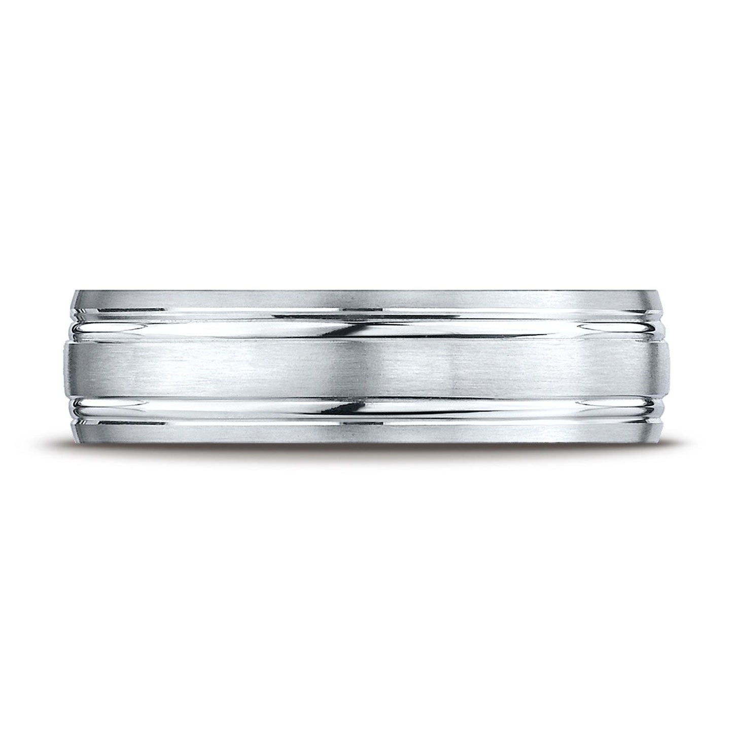 6mm Satin Finish Parallel Groove Carved Wedding Band, in Platinum | RockHer