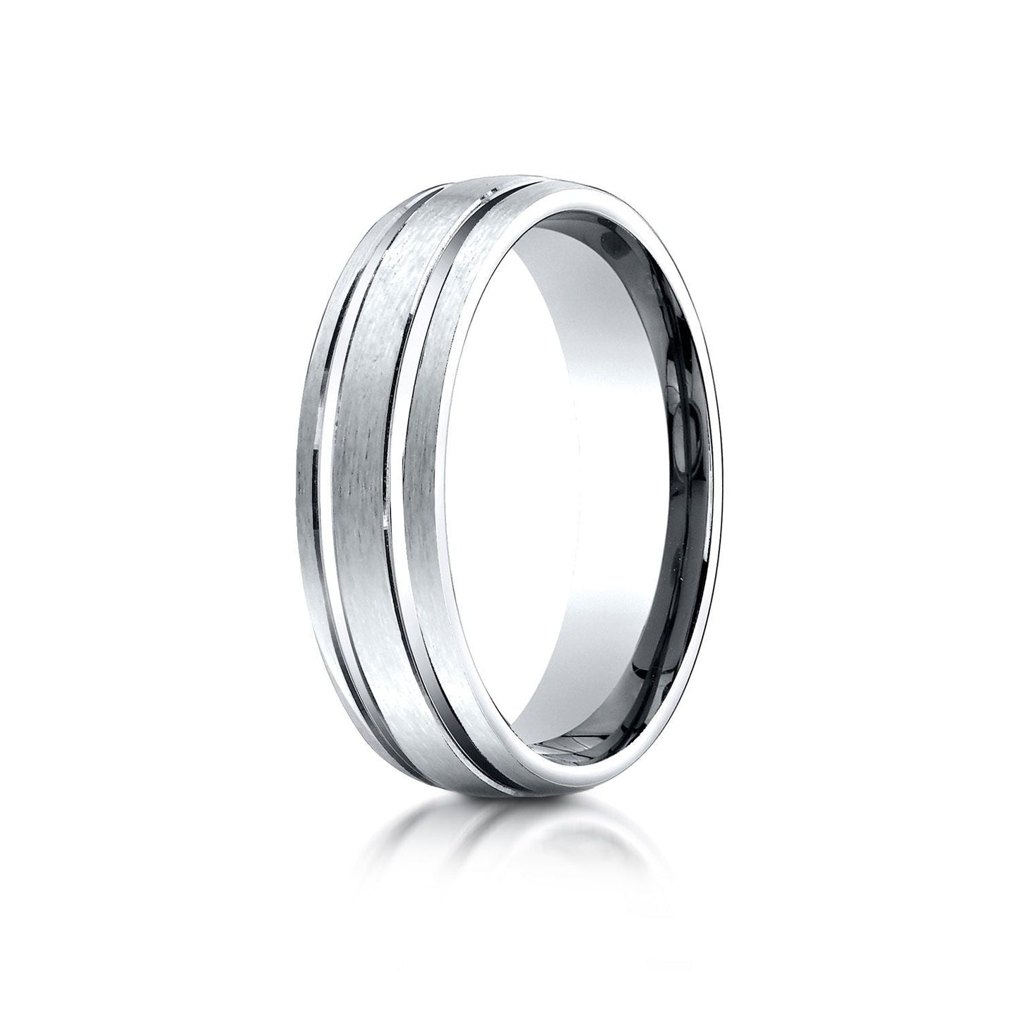 6mm Satin Finish Parallel Groove Carved Wedding Band, in 18K White Gold | RockHer