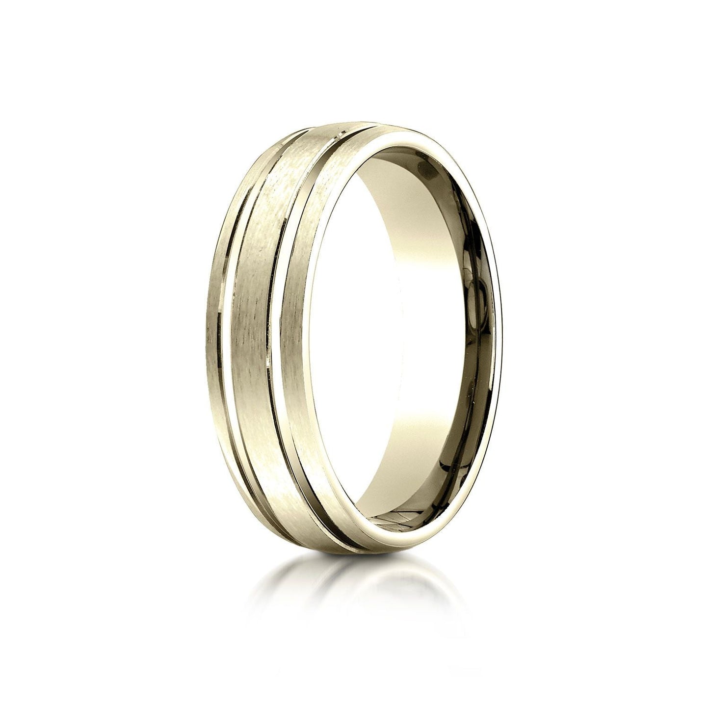 6mm Satin Finish Parallel Groove Carved Wedding Band, in 14K Yellow Gold | RockHer