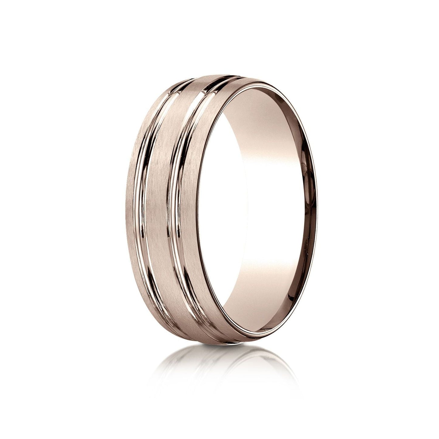7mm Satin Finish Parallel Groove Carved Wedding Band, in 14K Rose Gold | RockHer