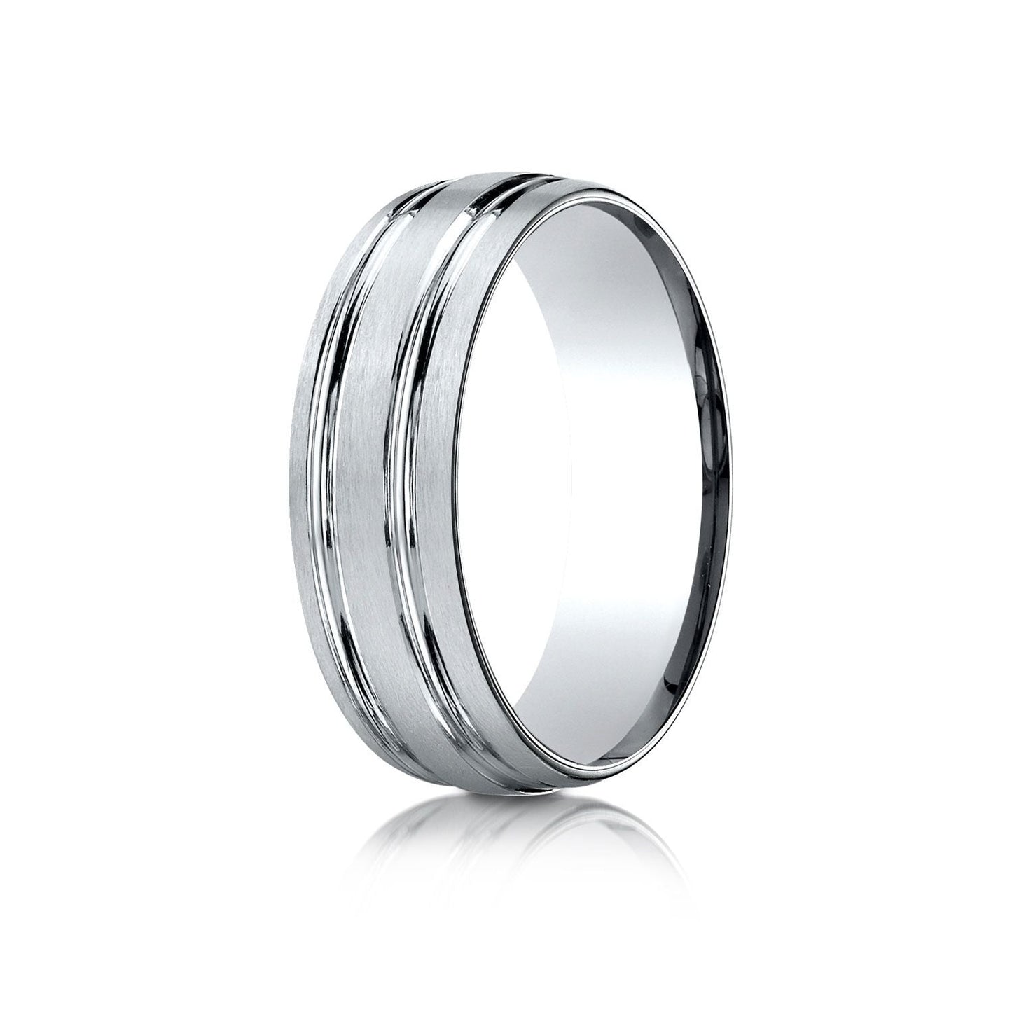 7mm Satin Finish Parallel Groove Carved Wedding Band, in 14K White Gold | RockHer