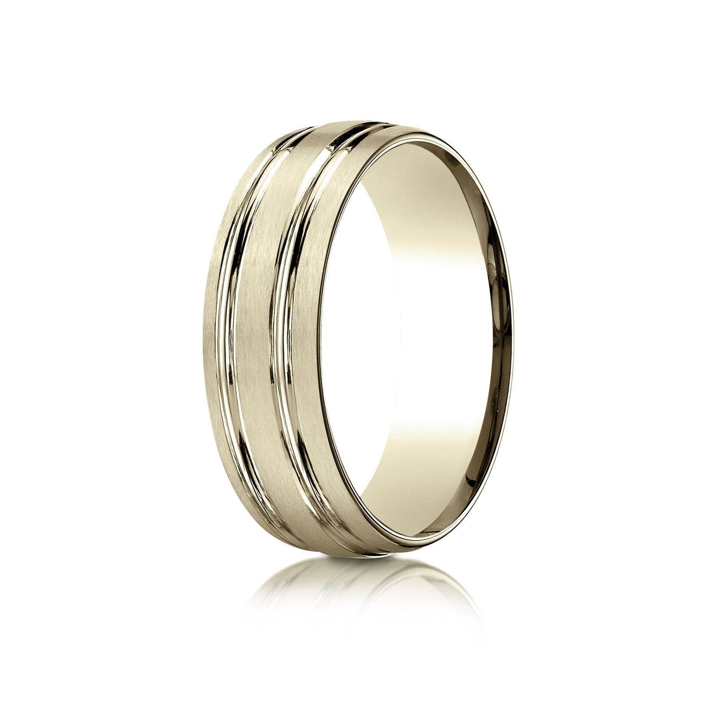 7mm Satin Finish Parallel Groove Carved Wedding Band, in 14K Yellow Gold | RockHer