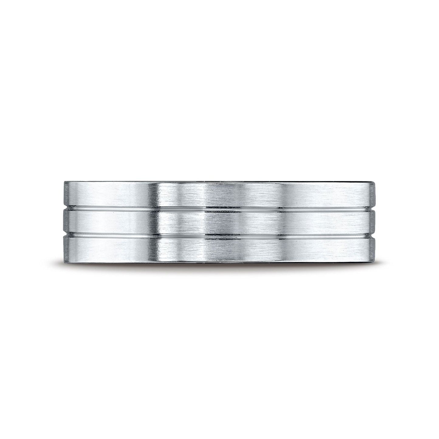 6mm Satin Finish Parallel Center Cut Carved Wedding Band, in Platinum | RockHer